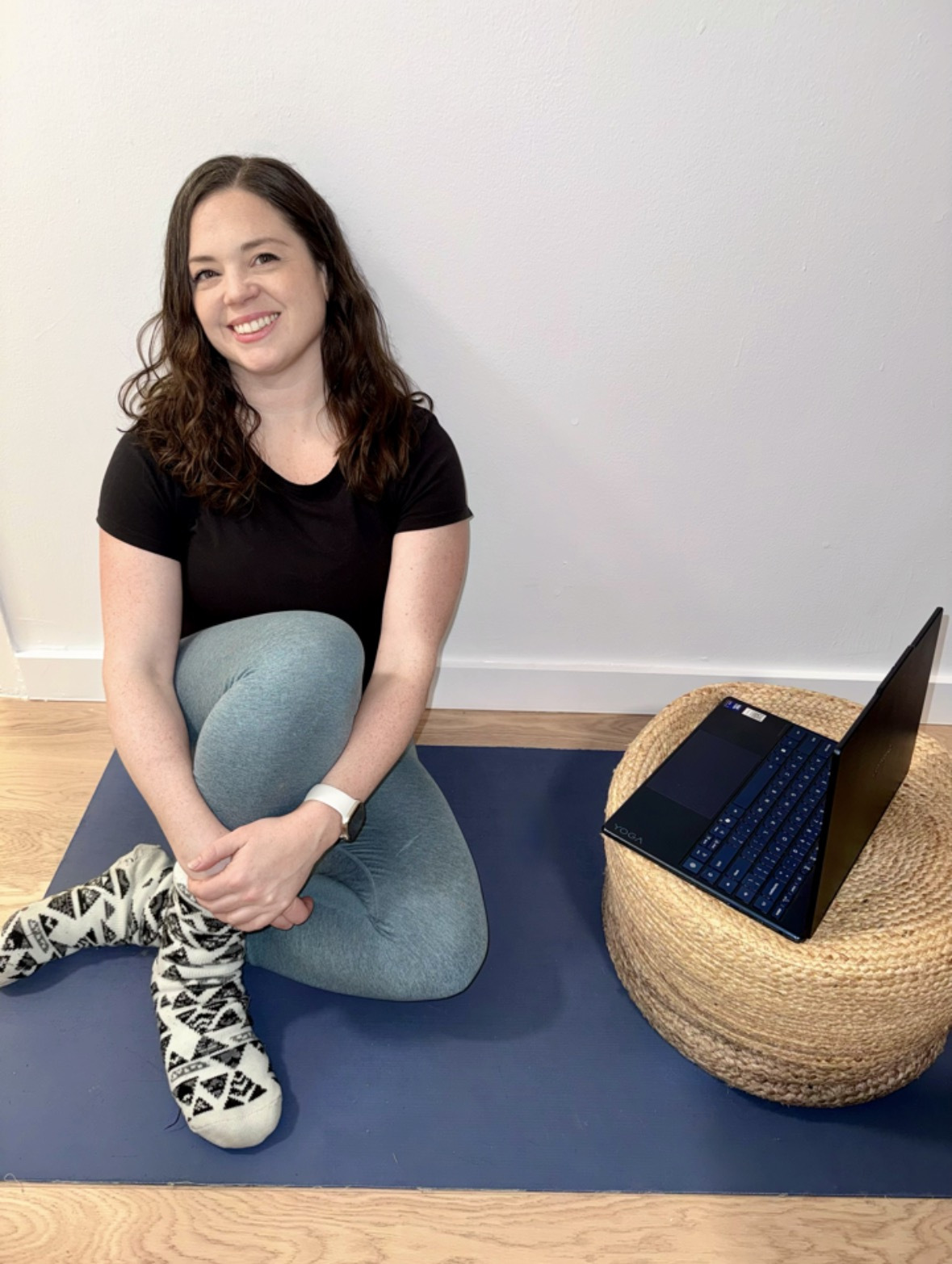 Stephanie Anderson, virtual Pilates instructor, teaching an online session from New York